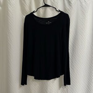 American Eagle Outfitters Women's Black Long Sleeve Scoop Neck Top